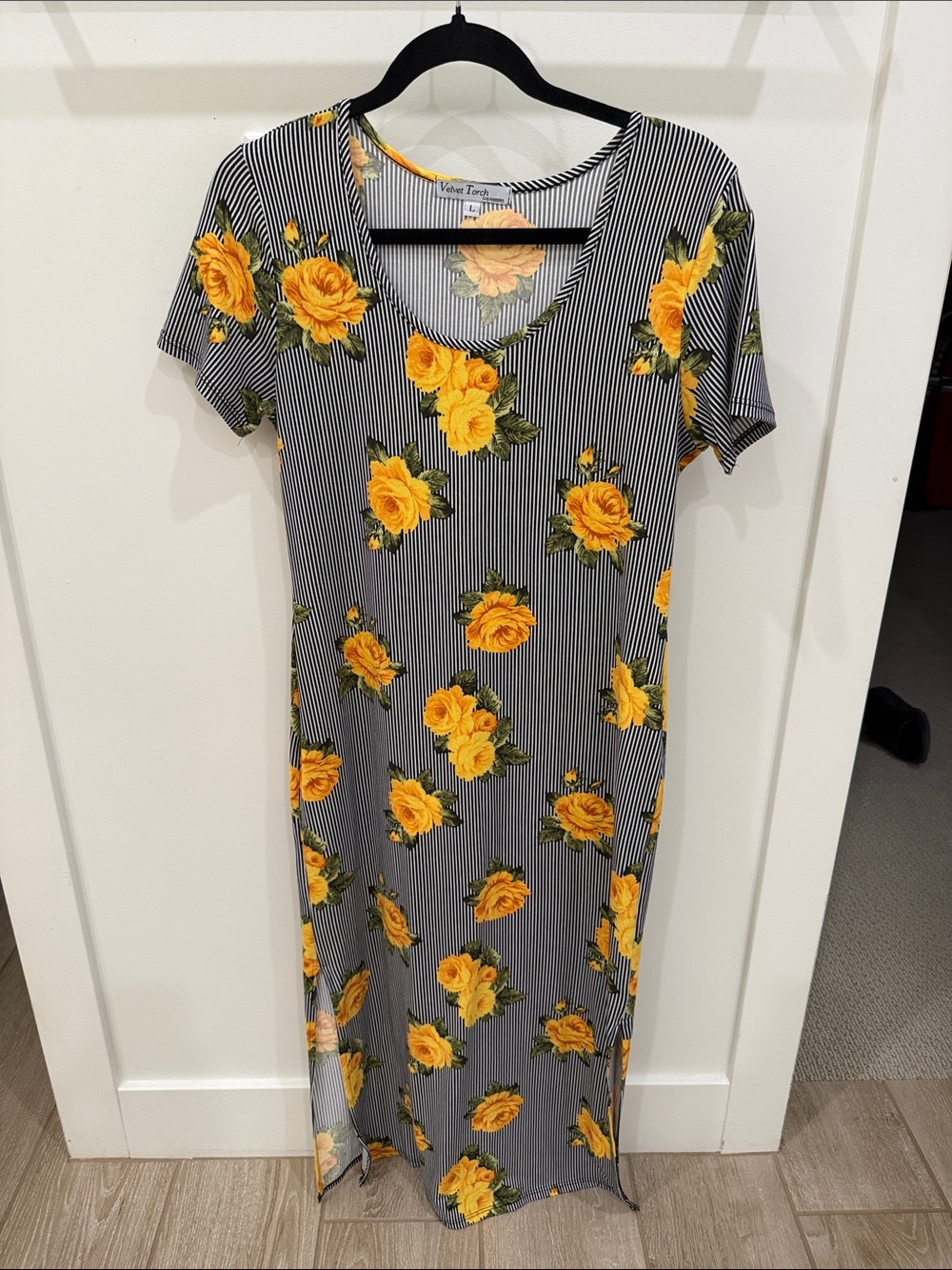 Velvet Torch Yellow Floral Stripe V-Neck Maxi